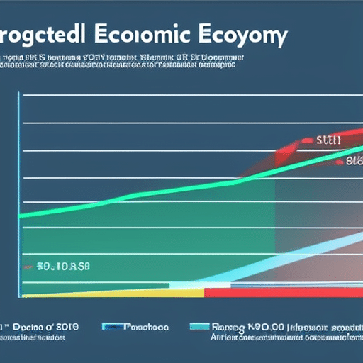 showing the projected economic growth of the digital economy in 2030, with a variety of bright colors and shapes representing different aspects of the market