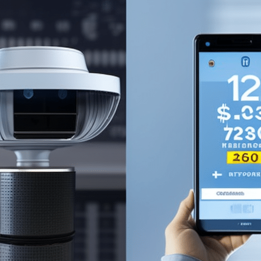 showing a sharp increase in the value of cryptocurrency in 2030, alongside an image of a security camera overlooking a person holding a digital wallet