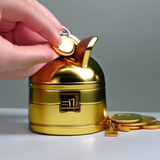 Using a padlock to secure a golden piggy bank with a Pi Coin inside