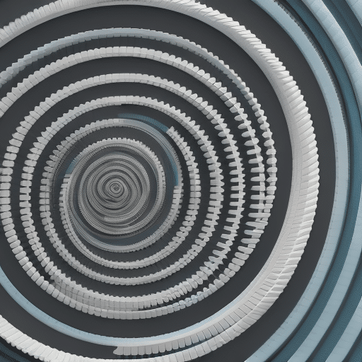 An abstract image that shows a spiral of interlocking circles, each representing a step in a content marketing strategy for Pi Coin