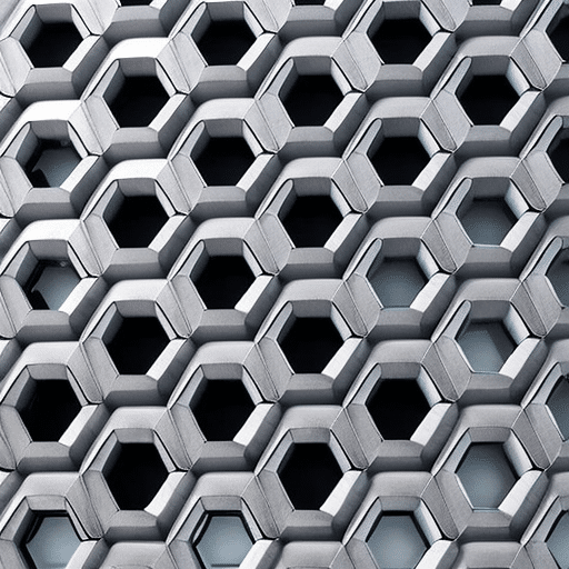 an image of an abstract pattern of hexagons, with one block highlighted in a bright, futuristic color
