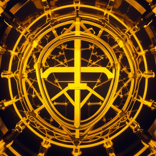 Stration of a closed padlock with a number 3 and π symbol inside, overlaid on a network of interconnected, glowing golden nodes