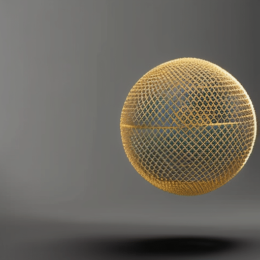 Ified illustration of a 3D globe with a blockchain network of interconnected nodes, emitting a golden light
