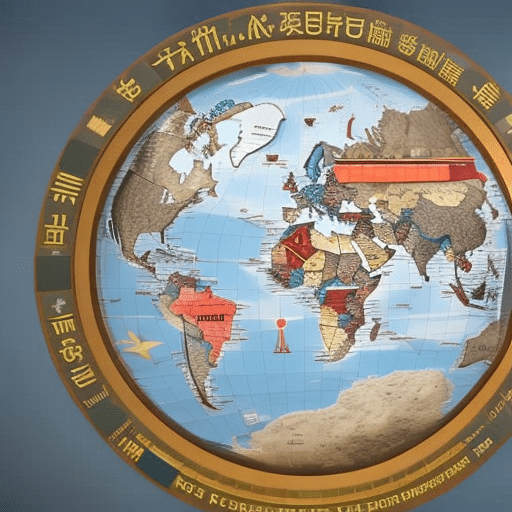 Stration of a world map with a Pi Coin icon flying across it, connecting countries and continents
