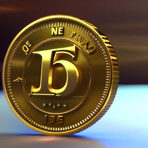 -up of a rotating, golden-hued 3D model of Pi Coin, surrounded by a glowing, vibrant aura of success and growth