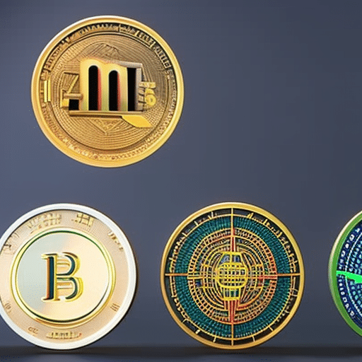 Aph showing the evolution of Pi Coin in the financial sector, with a rising line to represent growth, and a series of colorful nodes representing the various advancements