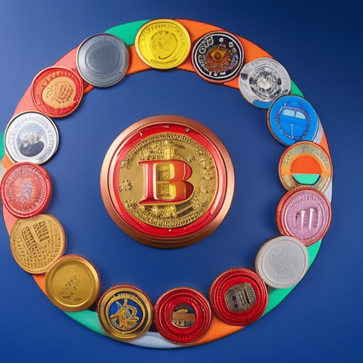 Ful globe surrounded by circular coins to represent Pi Coin's increasing global acceptance