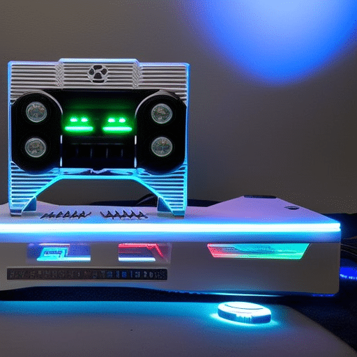 Controller with an embedded, circular Pi Coin logo, illuminated with glowing blue light