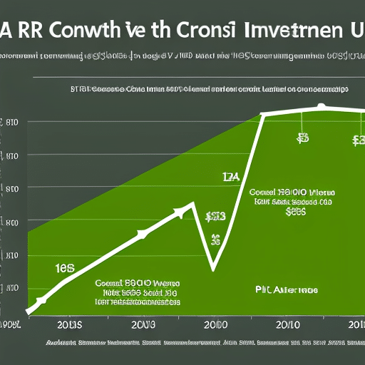 with a line graph displaying the growth of a Pi Coin investment, with green arrows pointing up and increasing in size over time