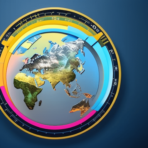 T circle representing a world map with a variety of colors and shapes, representing diverse investments in the crypto market