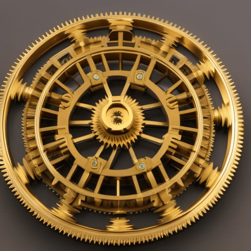F a golden 3D pie chart with several interconnected, rotating gears to show the complexity and reliability of the network