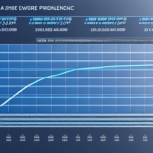 A graph with a bright blue line, representing a steady upward trend of Pi Coin performance, set against a dark background