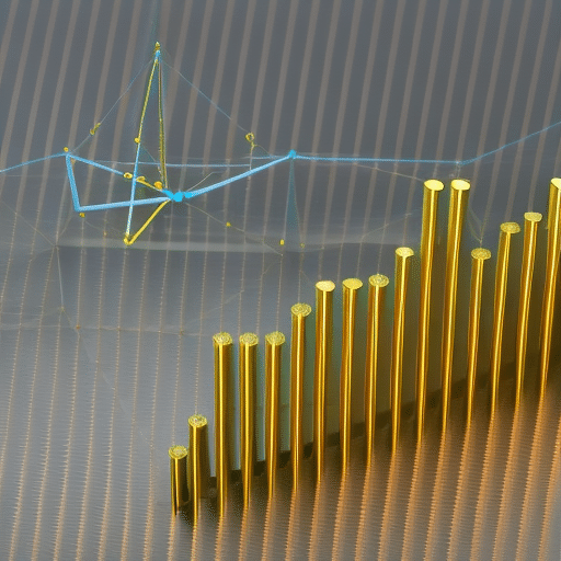 Ndering of a graph representing the potential scalability of Pi Coin, with each point of the graph represented by a gold Pi symbol