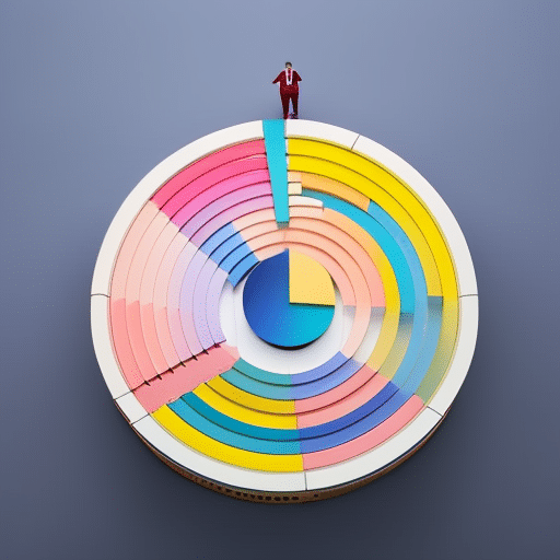 of a person excitedly interacting with a colorful 3-dimensional pie chart