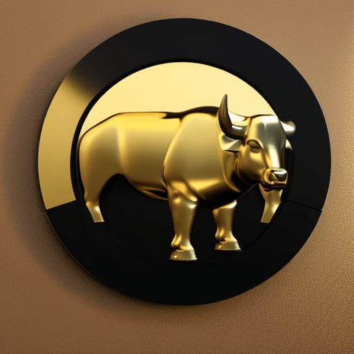 N pie chart being consumed by a black and gold bull, representing the potential of Pi Coin to revolutionize monetary policy