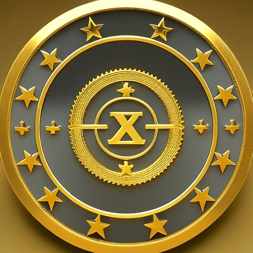 Of gold coins with a center of Pi symbol, radiating outward with rays of stability