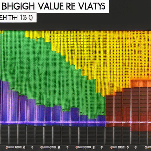 Y-colored 3D graph of a digital currency's value over time, with rising peaks and valleys