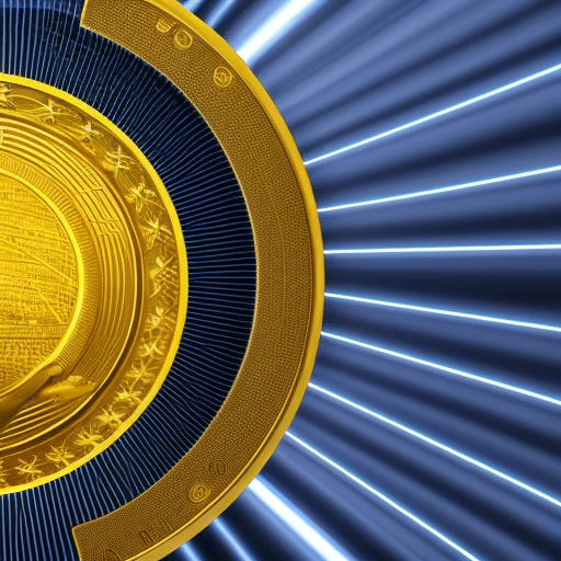 E of two hands shaking in front of a glowing, golden Pi Coin, surrounded by a force-field of security