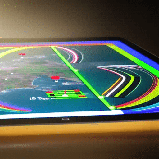 Essperson using a tablet to navigate a 3D map of colorful crypto tools, with user-friendly icons and symbols