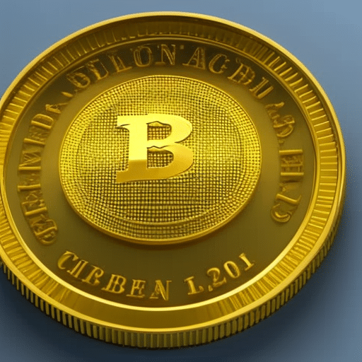 L of a large golden pi coin with a graph of economic growth increasing around it