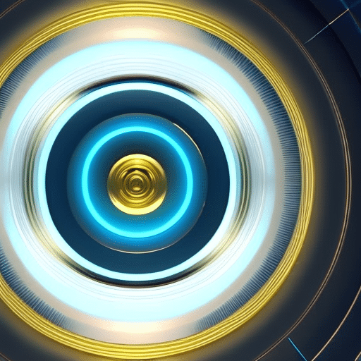 Istic abstract design featuring a 3D graphic of a golden Pi Coin spinning in an ellipse with a glowing blue aura