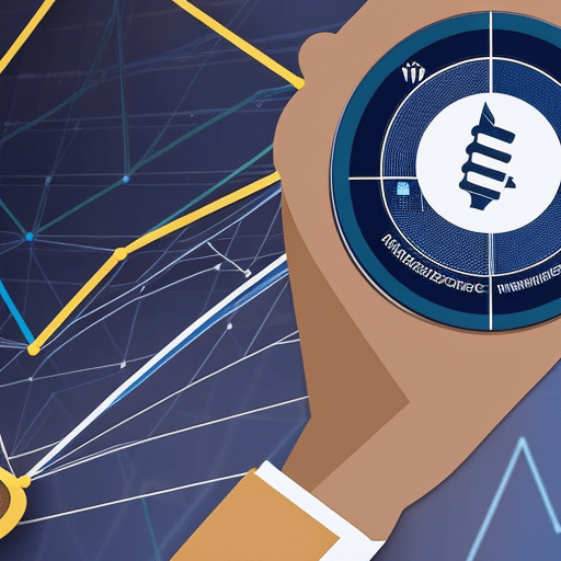 Stration of a person holding a Pi Coin in one hand, flanked by graphs and charts depicting tokenomics in the other