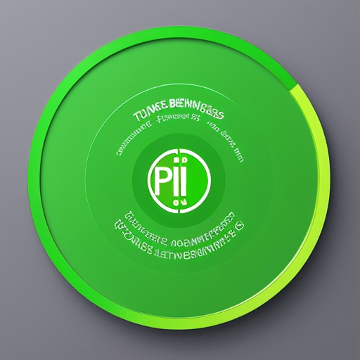 Ful pie chart depicting the tokenomics of Pi Coin, with bright green slices labeled "Investor Benefits"and "Business Benefits"respectively