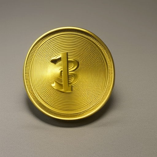 E of 3D-printed golden Pi Coin with a growth chart of increasing lines extending outward from it