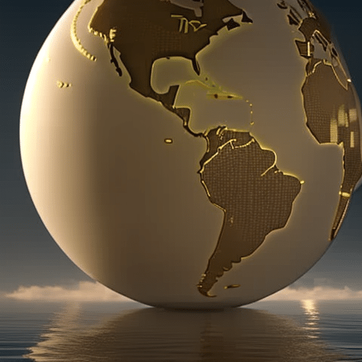 An image of a traditional globe with a large gold-colored pie chart replacing it, with animated lines connecting the chart's sections to the globe