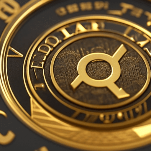-up of a hand using a digital device to hold a gold-toned coin with the π symbol in the center, highlighting the smoothness of the surface