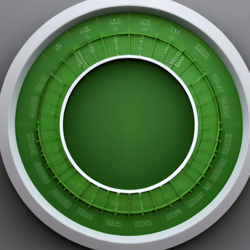Am of a three-dimensional representation of a circular pie chart with a green-colored outer ring divided into four equal sections