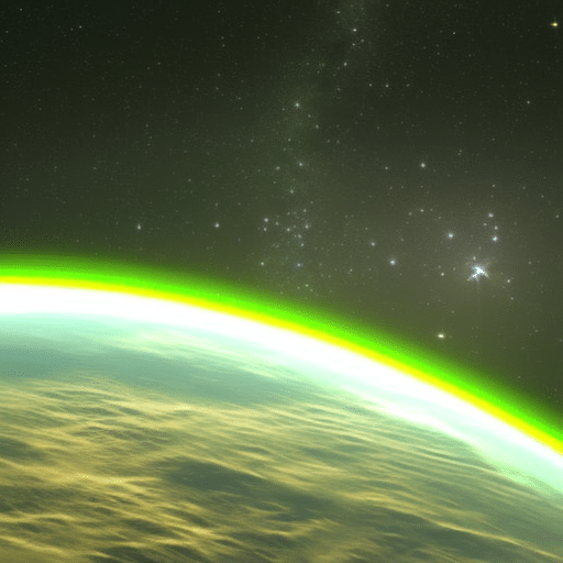 Ic illustration of a small planet with a green energy grid, radiating light and energy, orbiting a 3