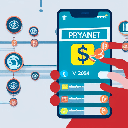 Stration of a person using a smartphone to make a P2P payment, with a background of a Pi symbol and a graph of the growth of cryptocurrency payments