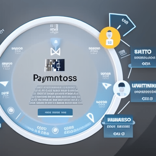 Lar chart with illustrated steps of a payment process, showing an animation of a gig job payment optimizing through a crypto system