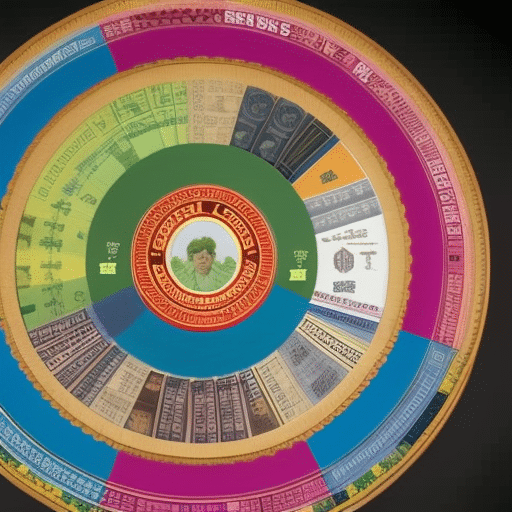 Ful pie chart depicting a variety of currencies, with a person-to-person exchange taking place in the center