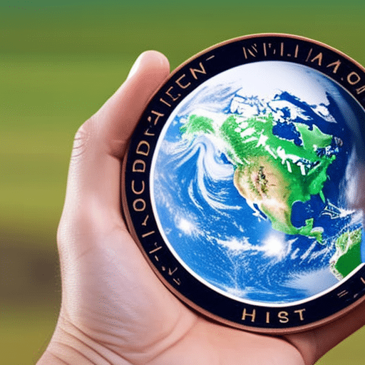 Holding a Pi Token with the Earth in the background, representing the global reach of Pi Token's impact on the gig economy