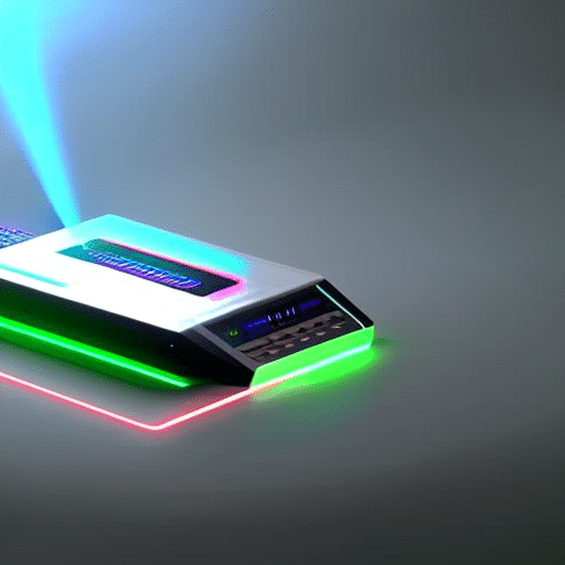 L illustration of a credit card scanner scanning a Pi Token with a glowing, vibrant green light