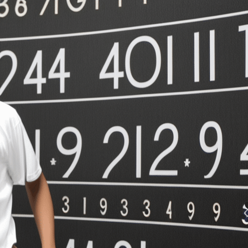 N wearing a Pi Coin t-shirt, standing in front of a graph of rising numbers with a satisfied smile
