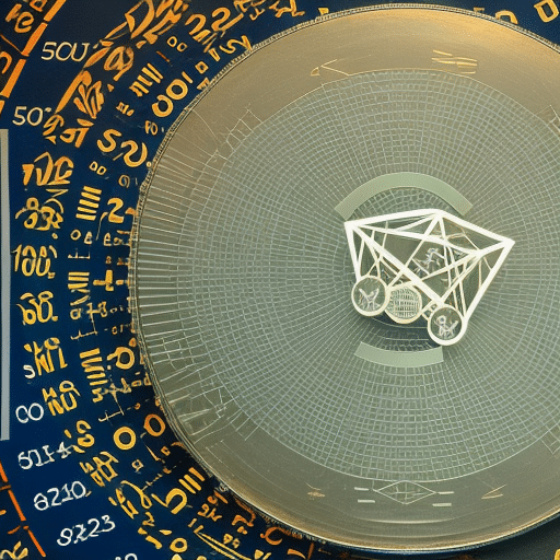 with two intersecting curves representing supply and demand for Pi Coin Tokenomics, with an image of a calculator in the middle