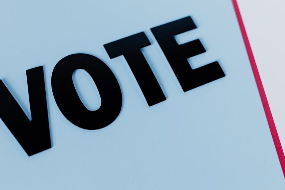 close up of the word vote on a minimal background emphasizing voting importance